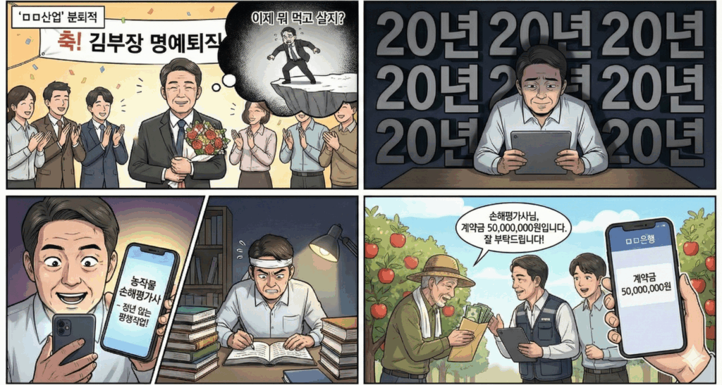 은퇴 후 진로를 고민하는 김부장의 4컷 웹툰