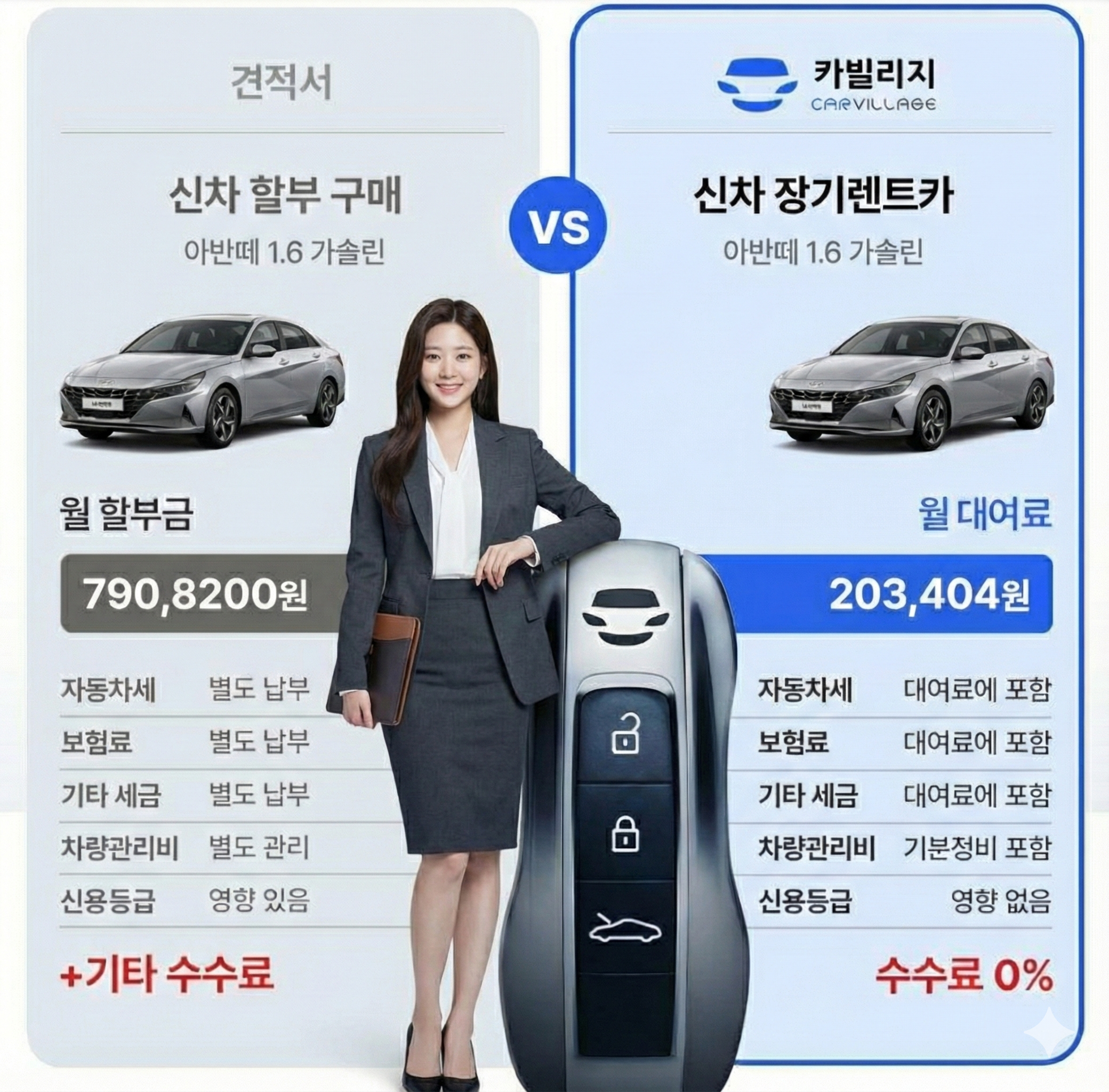 신차 할부 vs 장기렌트 가격 비교